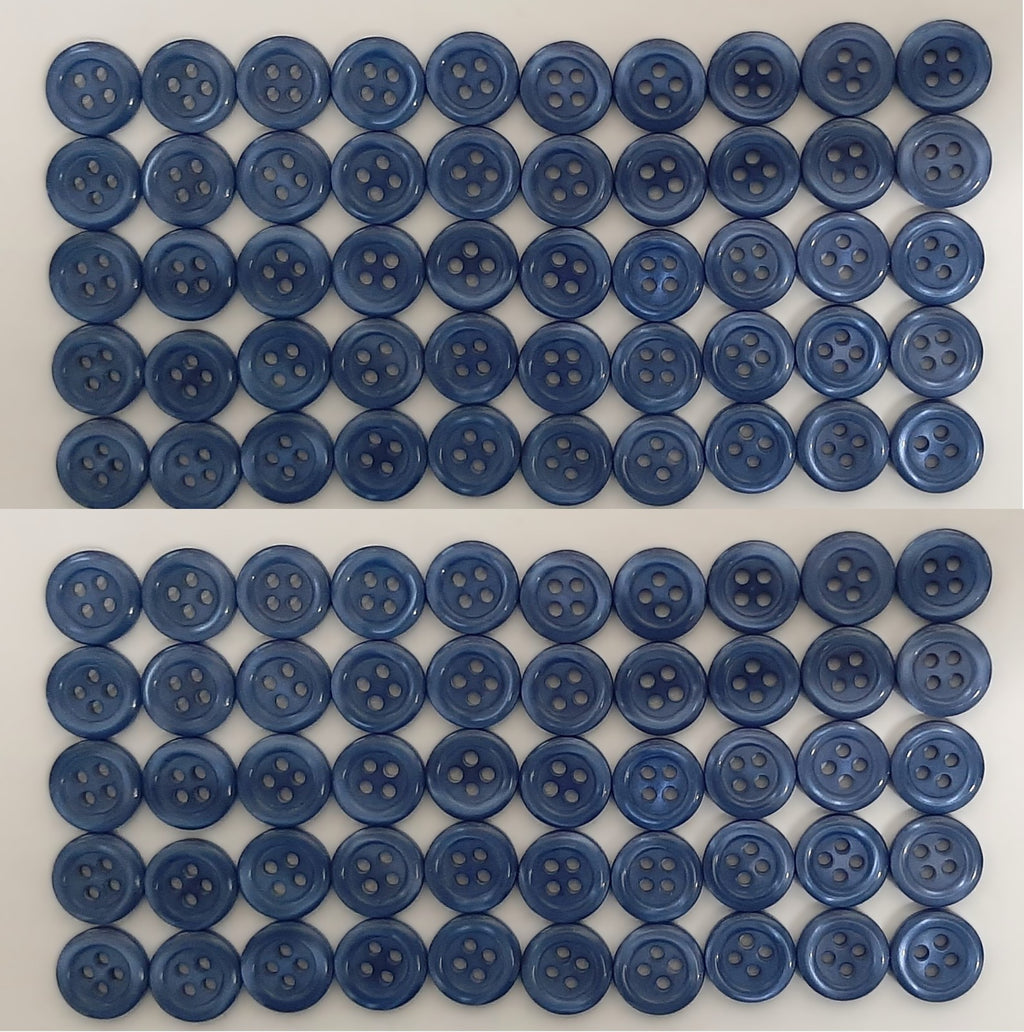 100 Vintage Buttons 4 Hole Shirt / Shank Anchors Pearlesque Mid Blue 11.3mm NOS