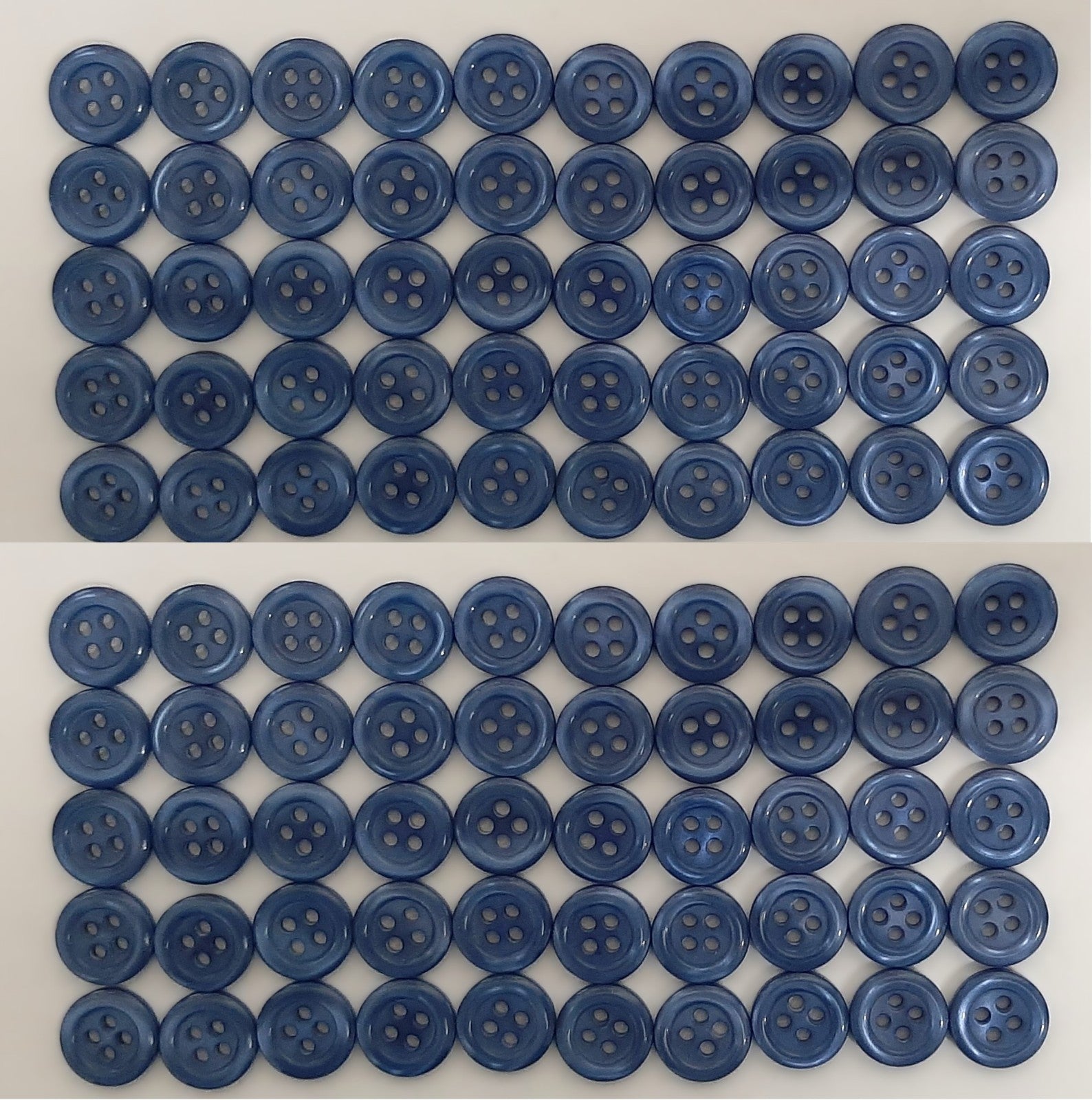 100 Vintage Buttons 4 Hole Shirt / Shank Anchors Pearlesque Mid Blue 11.3mm NOS
