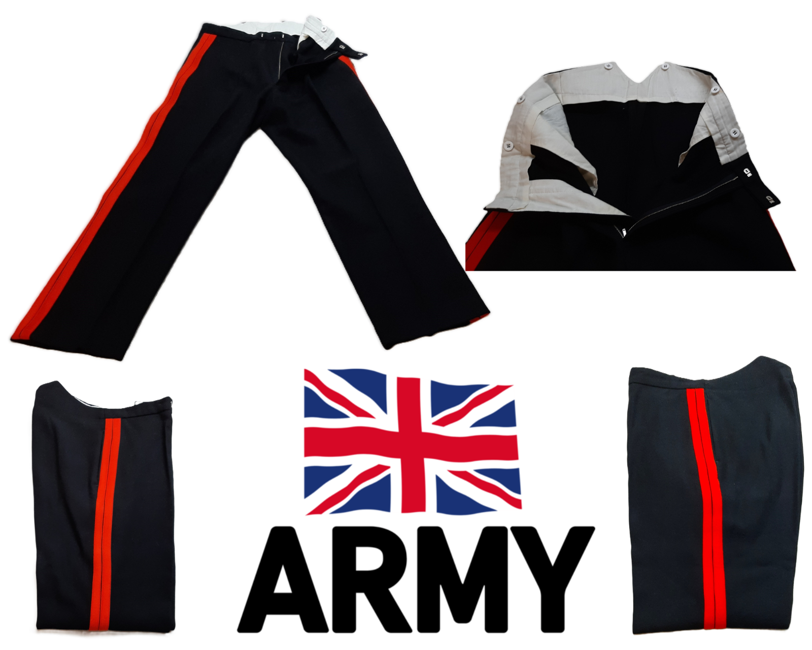 No1 Dress Trousers Wingback British Army Uniform Twin Red Stripes Waist 34"