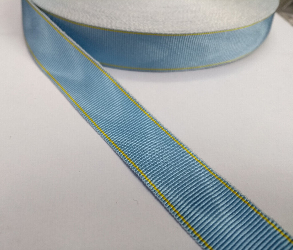 Light Blue & Yellow Ribbon 11mm Wide Genuine British Made
