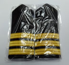 Naval Issue 3 Bar Gold Lace Officer Rank Shoulder Boards Leather Lace Backed
