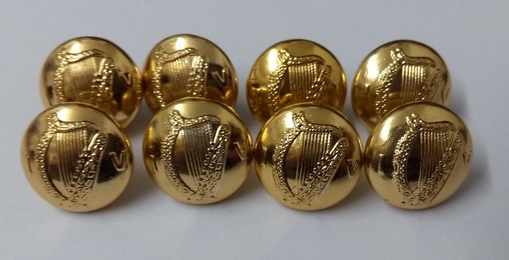 Irish Harp Decorative Insignia Shank Buttons X8 ASBT198 - NEW