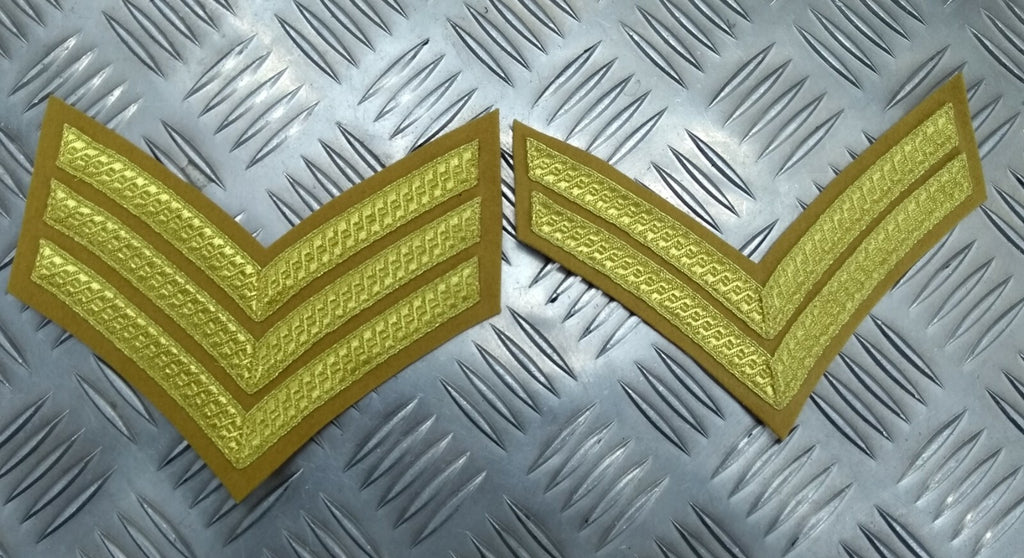 Genuine British Army Issue Gold Braided Chevrons On Mustard Felt Parade Stripes