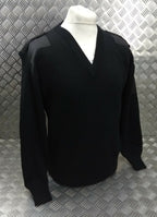 Black V-Neck Jumper Uniform Pullover Genuine British Small - New