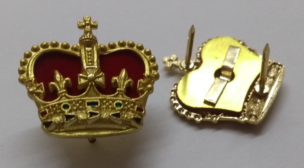 British Crowns Rank Insignia Royal Crown With Red Cushion & Clutch Pins
