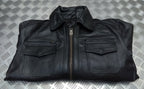 Leather Bomber Jacket Full Collar CWU Style Black Lined Casual Zip Front Coat
