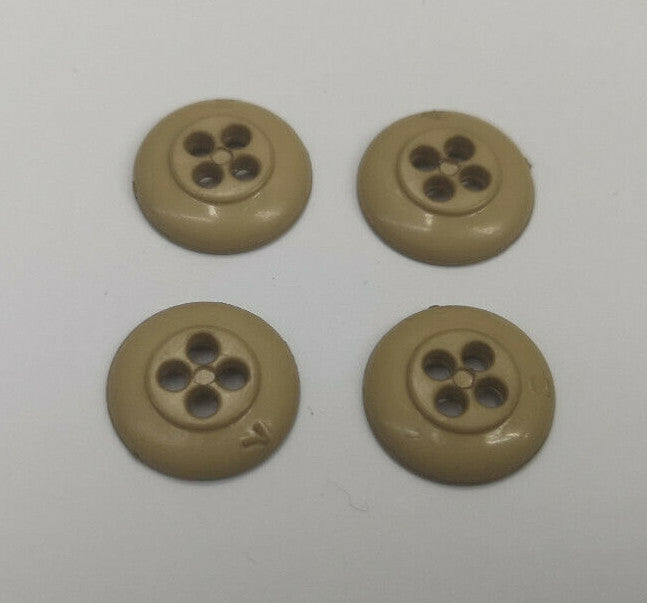 Genuine Vintage Issue 4 Hole Plastic Buttons Khaki 14.5mm