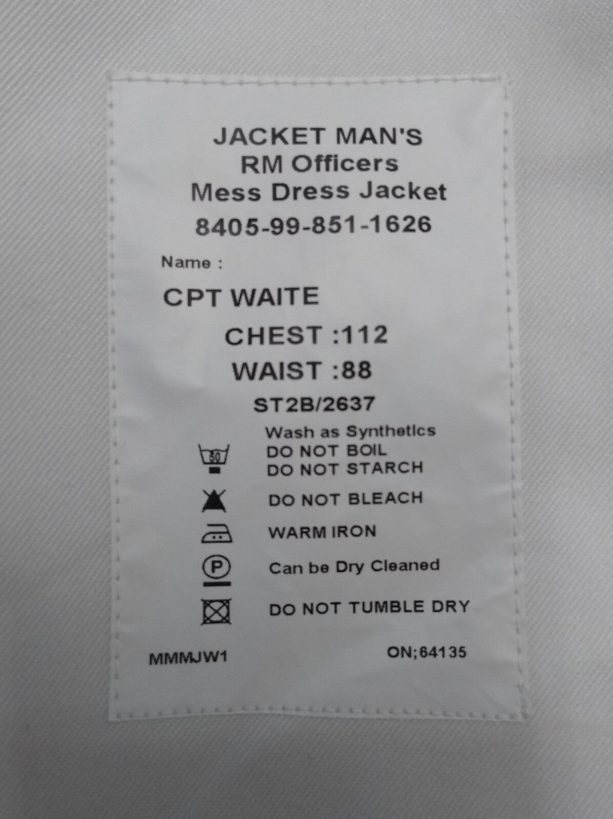 RM Royal Marines Mess Jacket White British Royal Dress Jacket Assorted Sizes