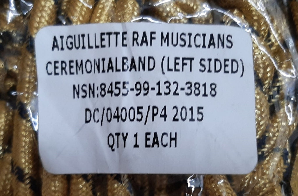 RAF Royal Air Force Aiguillette Gold with Blue Senior OFC and Musicians Shoulder Garnish