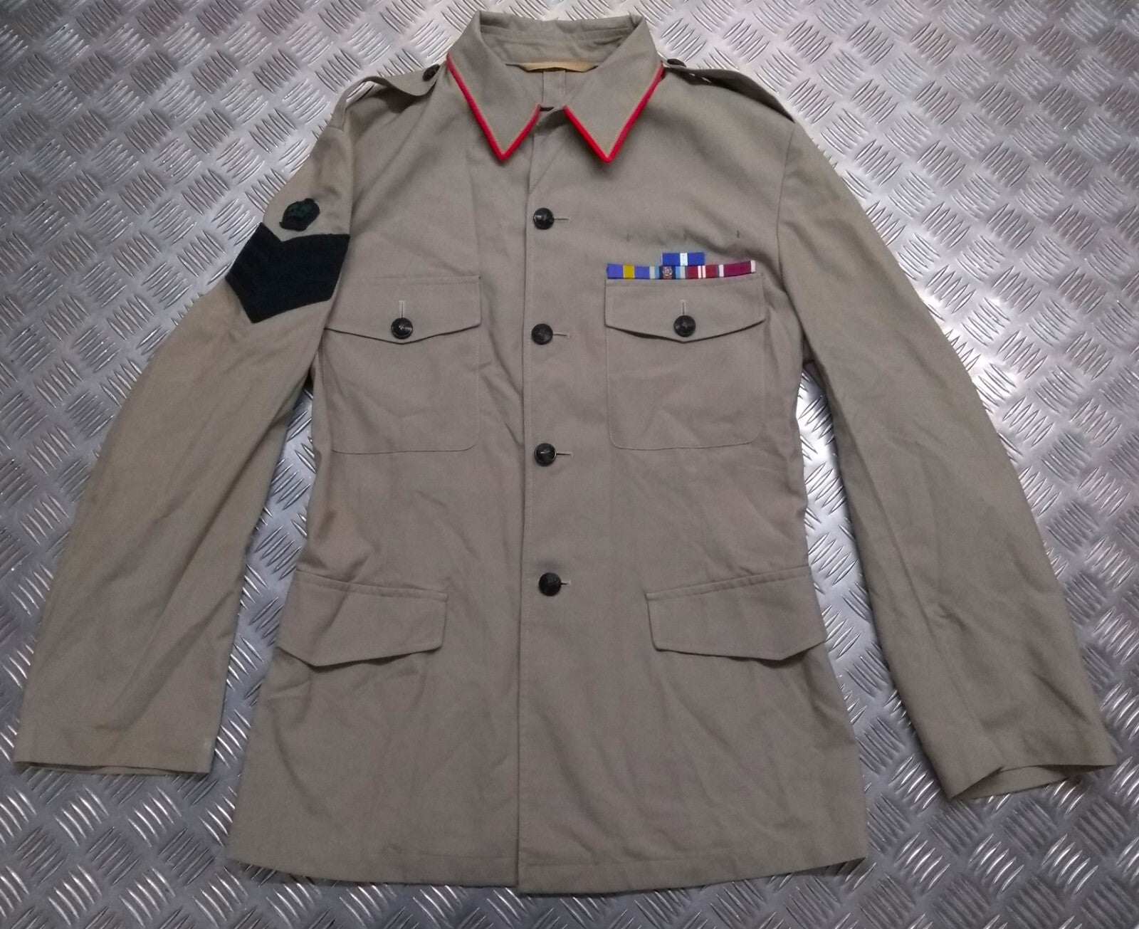 British Army Jacket No6 Gurkha Style Fully Buttoned Braided Crown Badge 3 Bar Chevron Patch