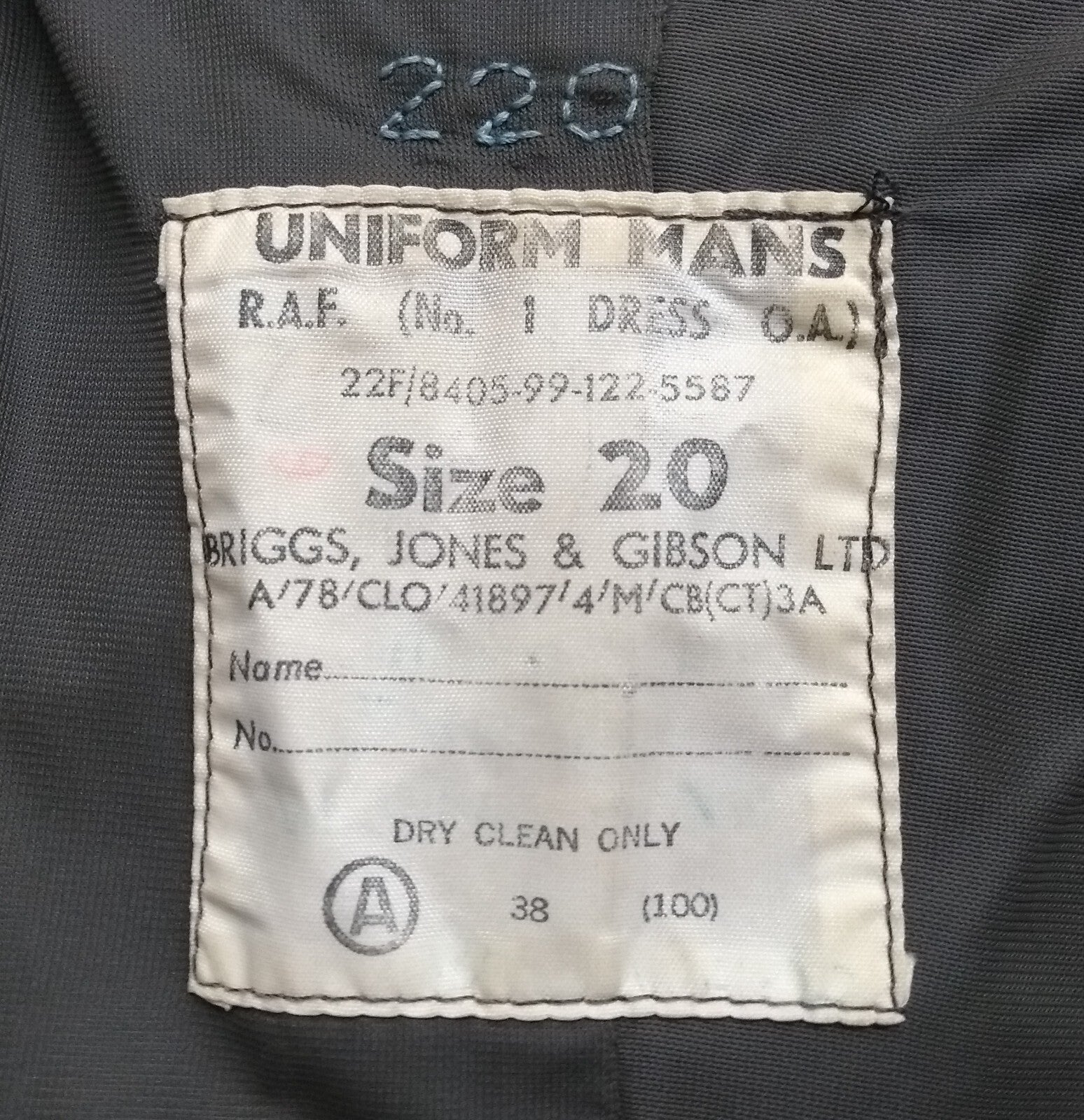RAF Royal Air Force Vintage No1 Jacket Airforce Blue Grey Colour Old Pattern