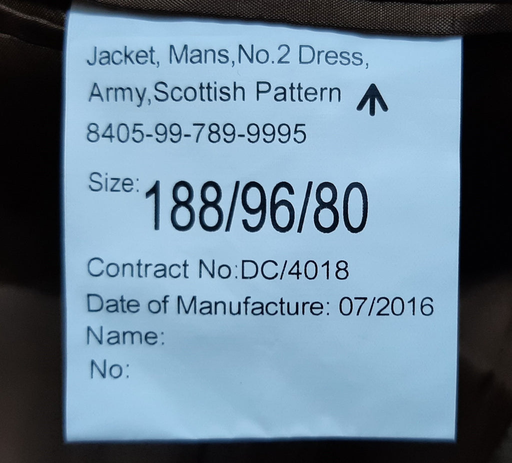 No2 Scottish Jacket British Army No Rank Insignia FAD Uniform Doublet 188/96cm
