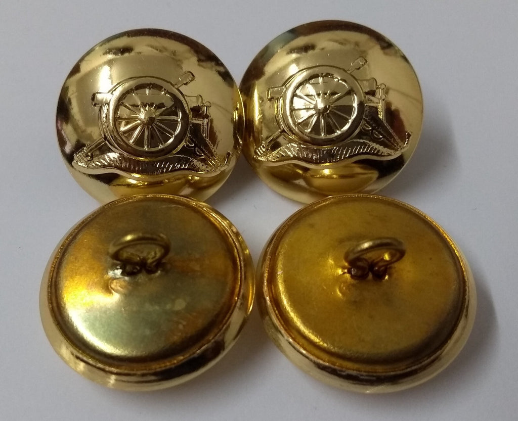 Artillery Insignia Buttons No Crown 40L 25.4mm Gold Anodised Ring Backed Cannon
