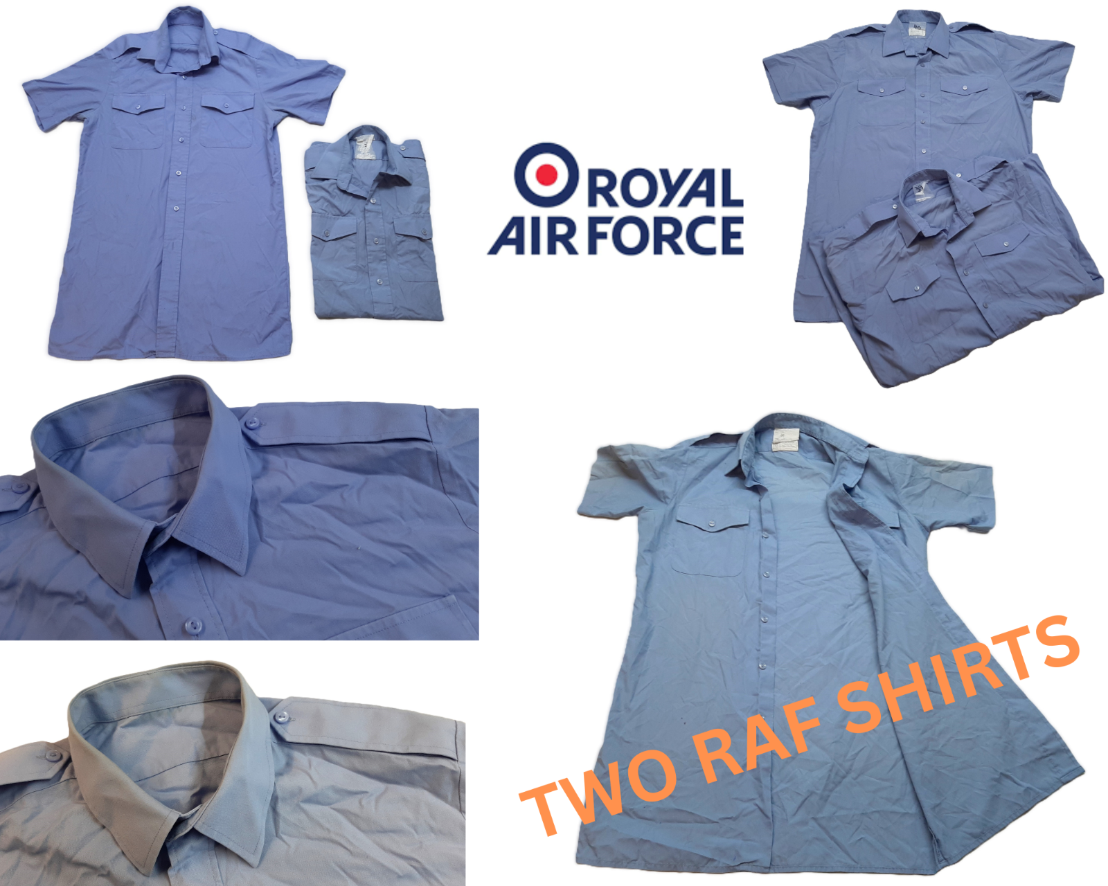 RAF Royal Air Force Air Force Shirts Airforce Blue Short Sleeves x 2 GD2