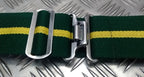 Stable Belt 57mm Green with Yellow Stripes Chrome Buckle & Slider UK Made Medium