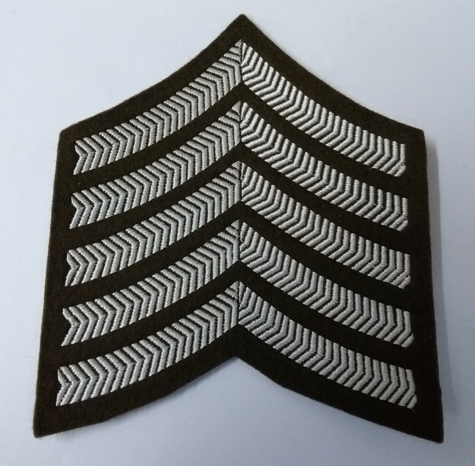No2 Dress Chevron Arm Badge / Patch White 5 Bars On Khaki
