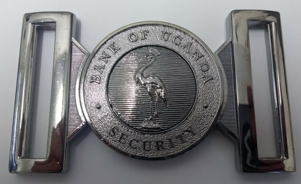 Genuine Bank of Uganda Security Insignia Silver Belt Buckle Chrome Locket