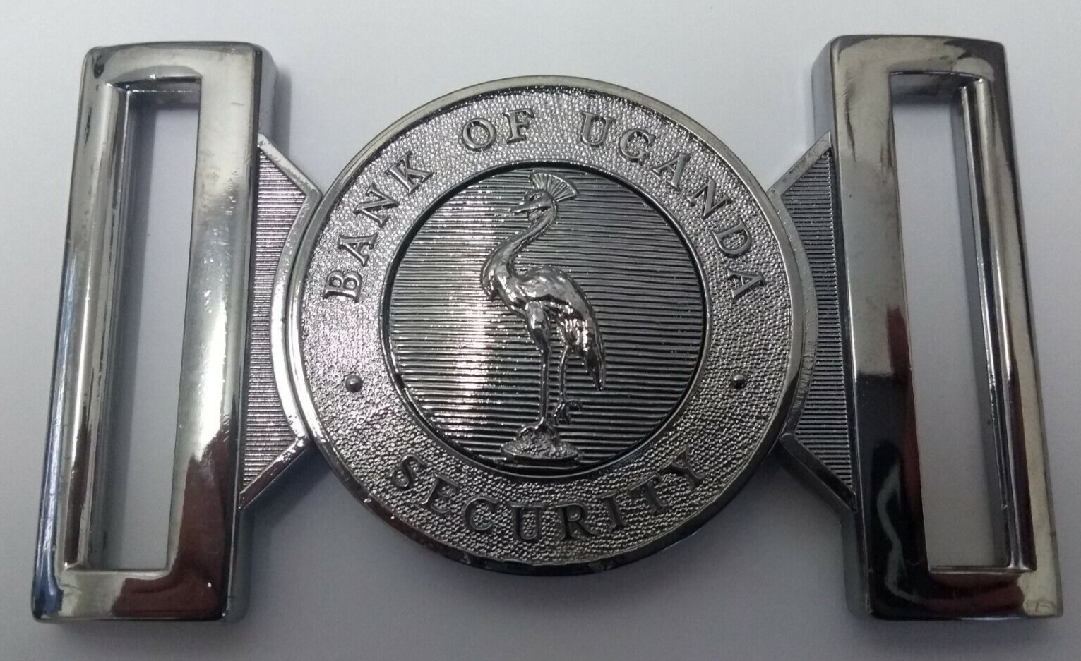 Genuine Bank of Uganda Security Insignia Silver Belt Buckle Chrome Locket