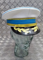 White Hat Senior Officers Issue Dress Visor Cap Hobson of London Full Garnish 57