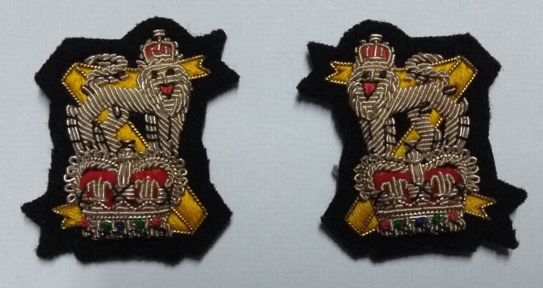 Light Dragoon Mess Dress Collar Badge Gilt Wire Embroidered 1 Pair - NEW