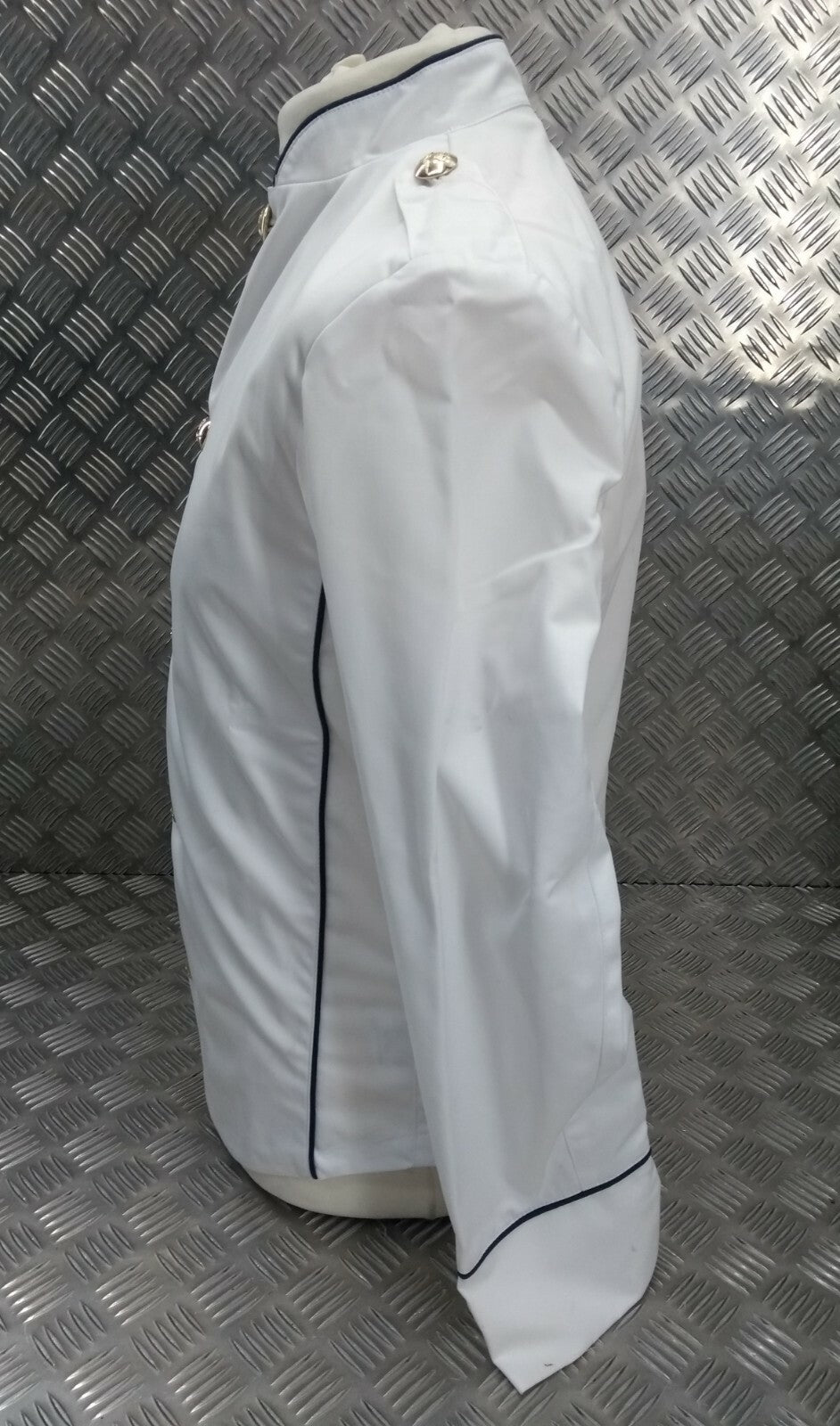 British White Mans Stewards Jacket Buttoned RAF Royal Air Force White w Royal Blue Piping