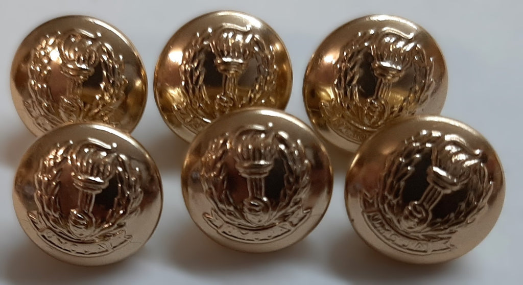 Insignia Hat Buttons Small Gold Coloured Ring Back Hand Torch & Laurel Leaves
