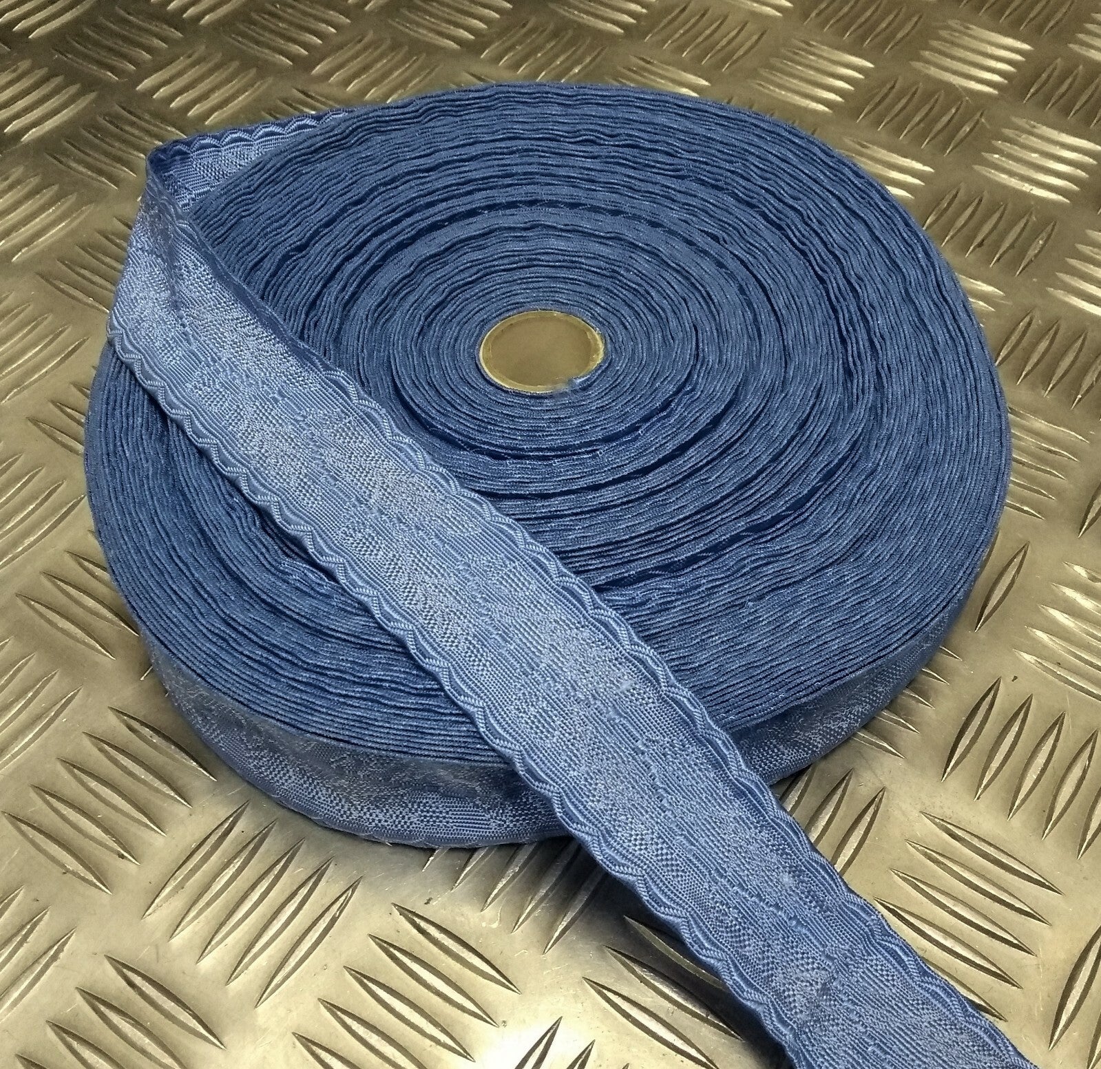 Ceremonial Decorative 38mm Wide Oakleaf Pattern Lace Light Blue Detail Ribbon