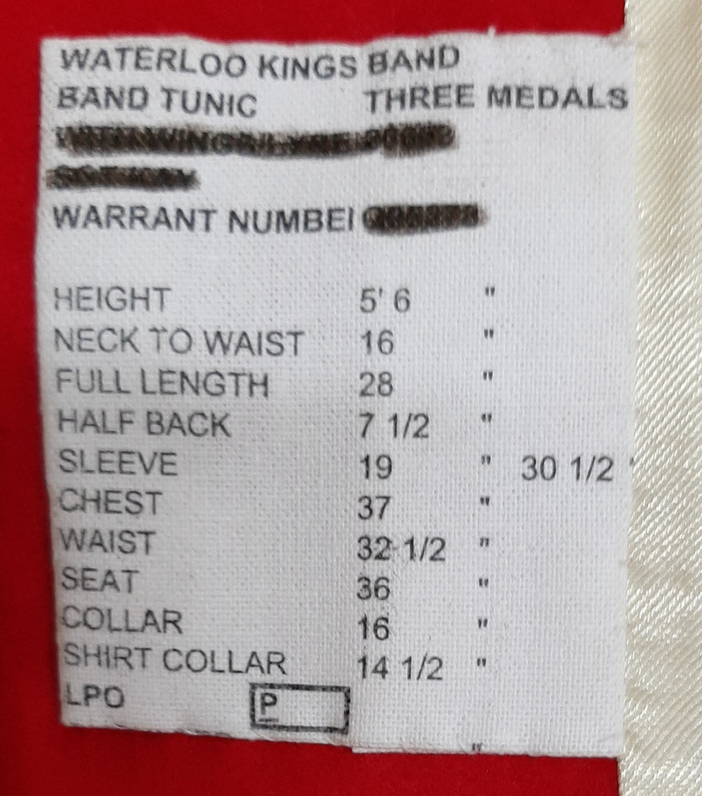 Waterloo Kings Band Red Army Pattern Ceremonial Tunic no Buttons Size 37"
