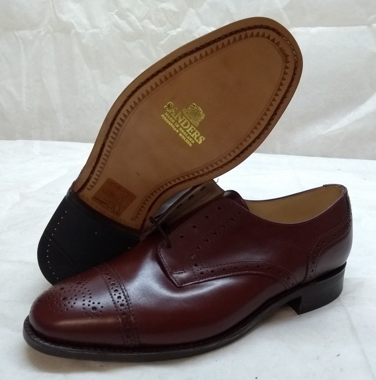 Sanders Guilford Shoes Brown Leather British Semi Brogues Gibson UK 10