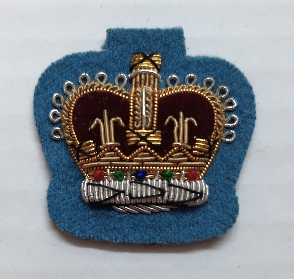 AAC 3/4" Crown British Army Hand Embroidered Air Corps Rank Insignia Blue Ground