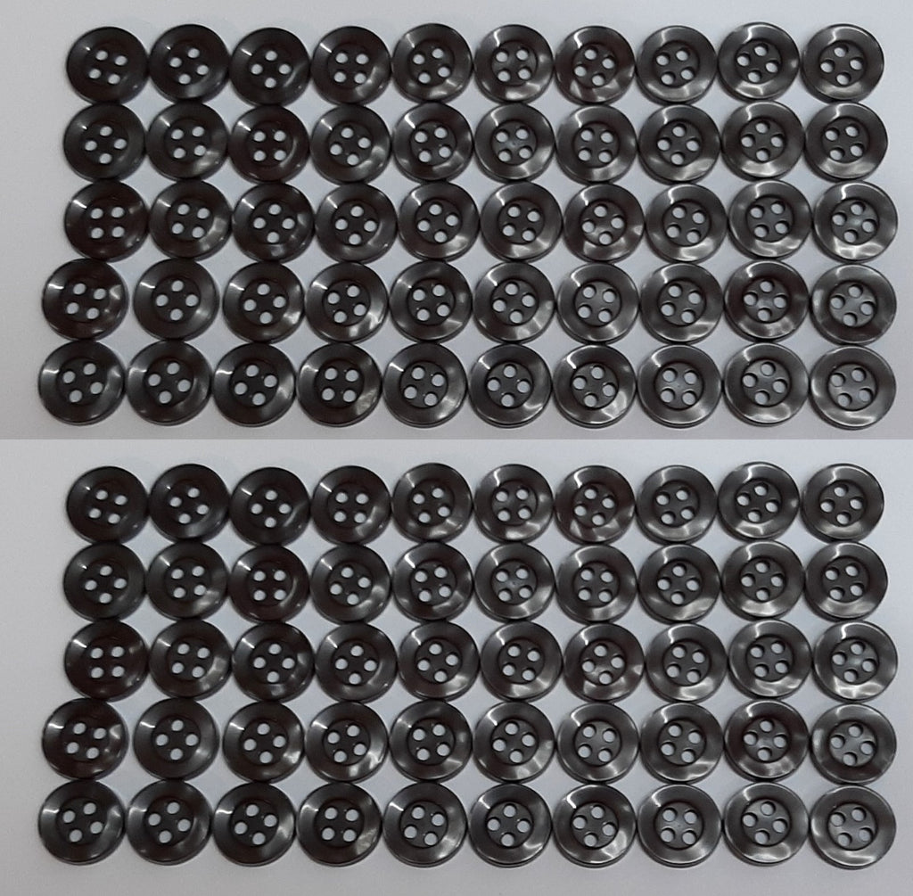 Buttons 100 Vintage 4 Hole for Dress Shirts Pearlesque Black / Grey 10.7mm NOS