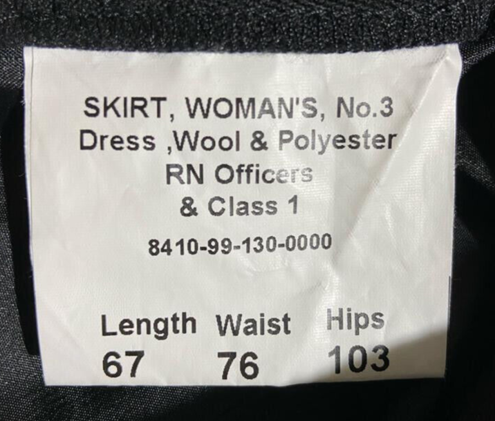 Skirt No3 & CL1 Officers Wool Poly British Royal Navy WRNS Dress RN Waist 76cm