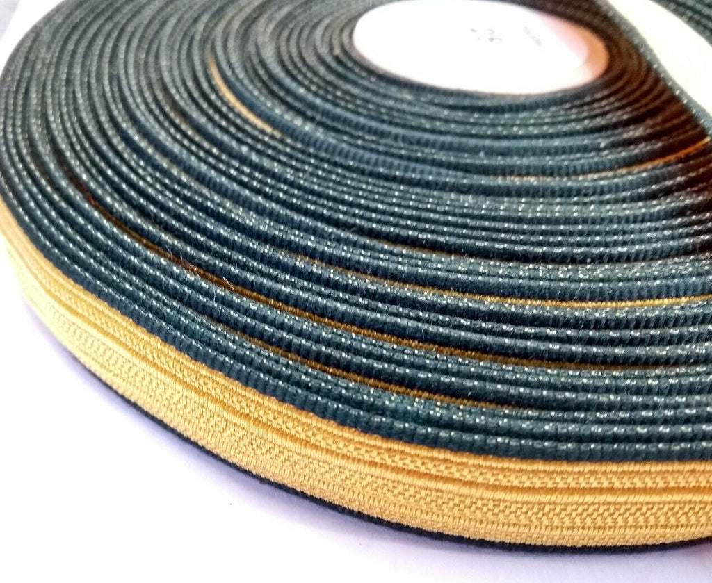 Gold Coloured Braid / Lace / Ribbon with Green Border 15mm Genuine British Made