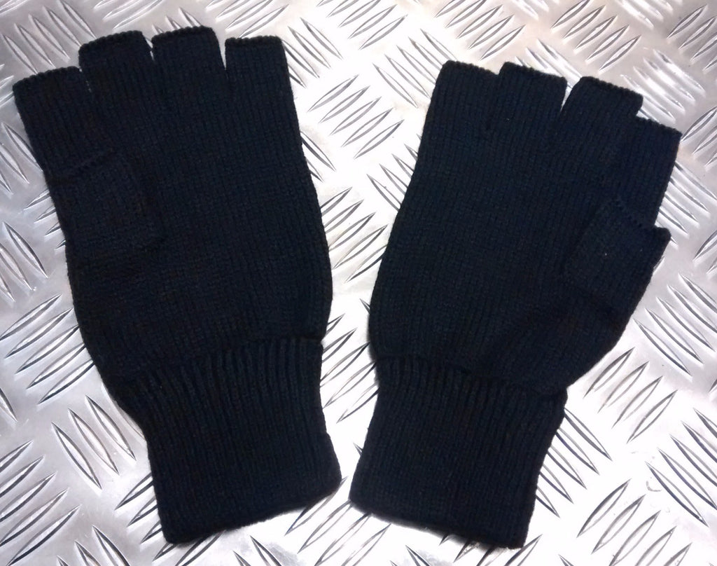 Quality Acrylic Black Fingerless Gloves / Mitts Knitted cuffs - Brand New