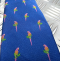 Blue Silk Tie with Parrot Motif - NEW