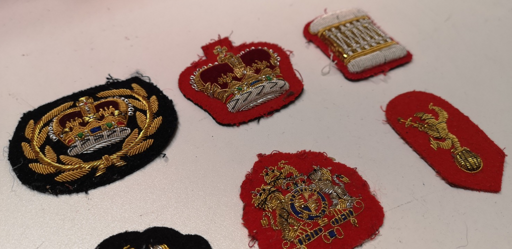 Various Wire Braided Patches on Black & Red Felt British set of 11