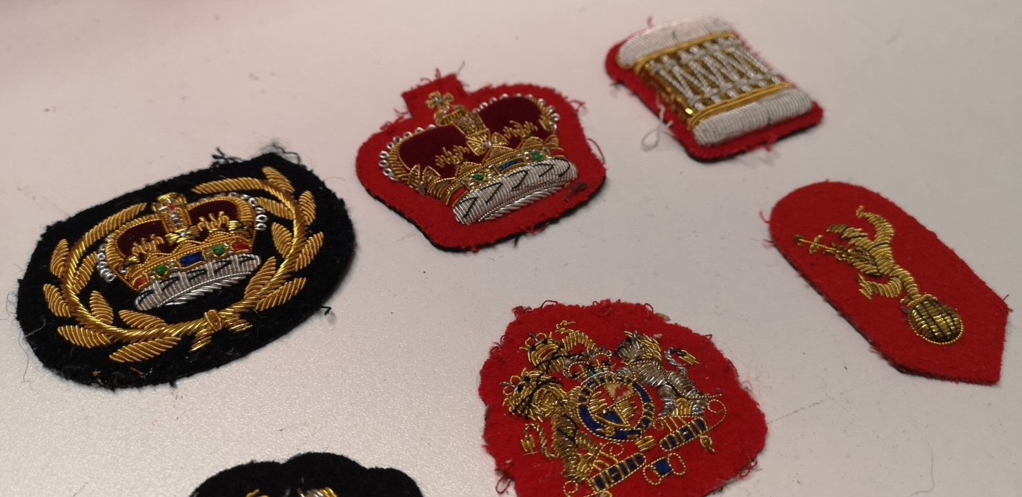Various Wire Braided Patches on Black & Red Felt British set of 11