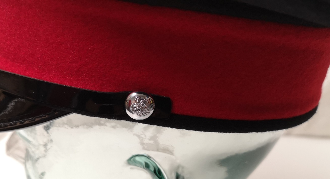 Dark Blue Red Plain Peaked Ceremonial Hat with Silver Queen's Crown 56cm