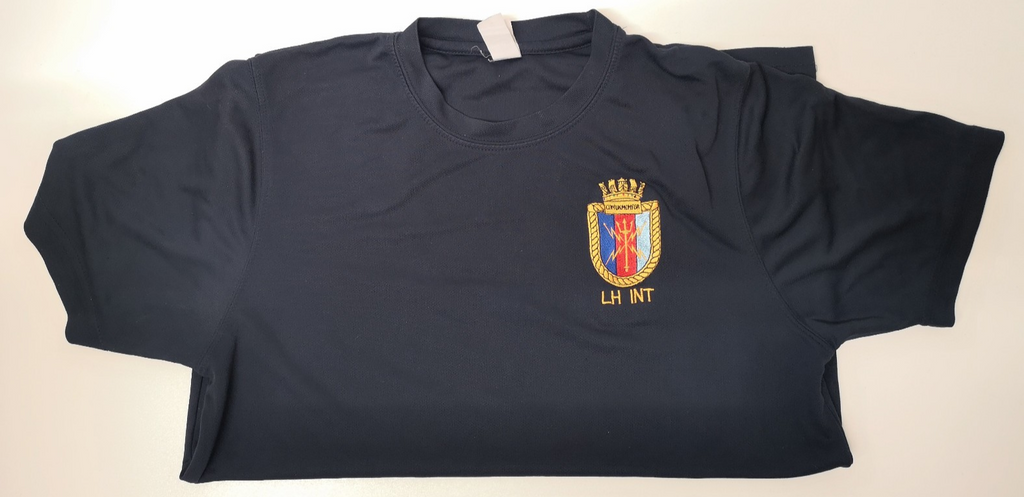 Short Sleeve Dark Blue Moisture Wicking T-shirt with COMUKMCMFOR LH INT Insignia