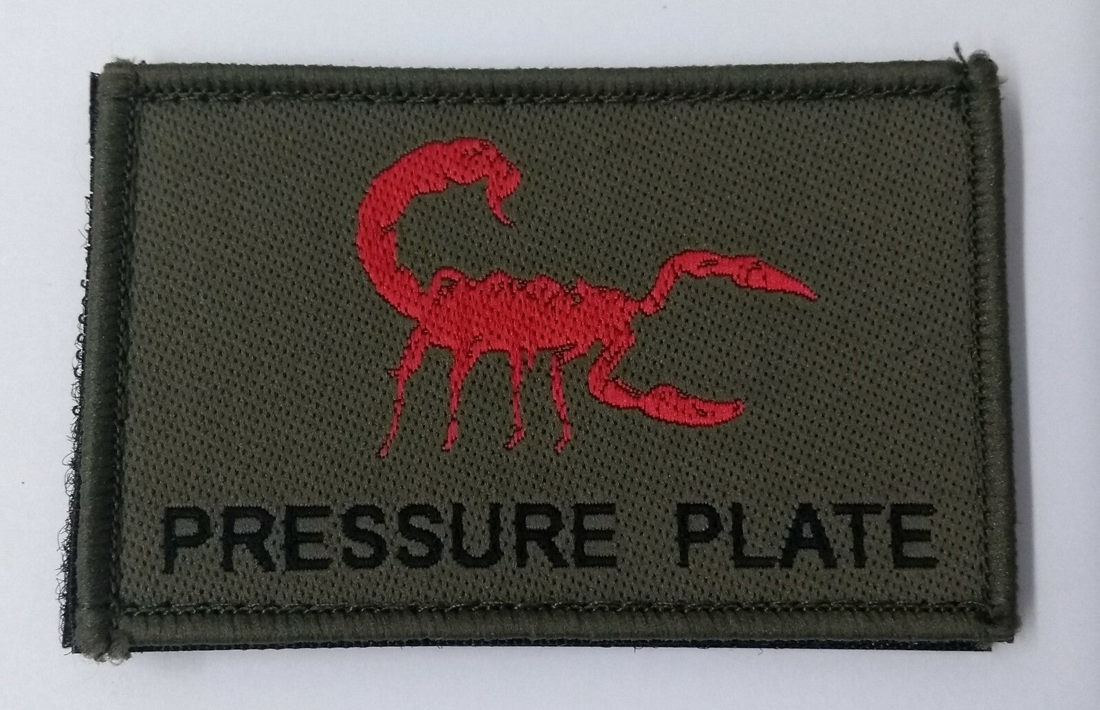 OD Green Army Patch Red Scorpion "Pressure Plate" Additional Morale Badge