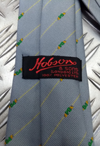 Yellow Striped Grey Tie with Unidentified Green & Yellow Symbol Pattern - NEW