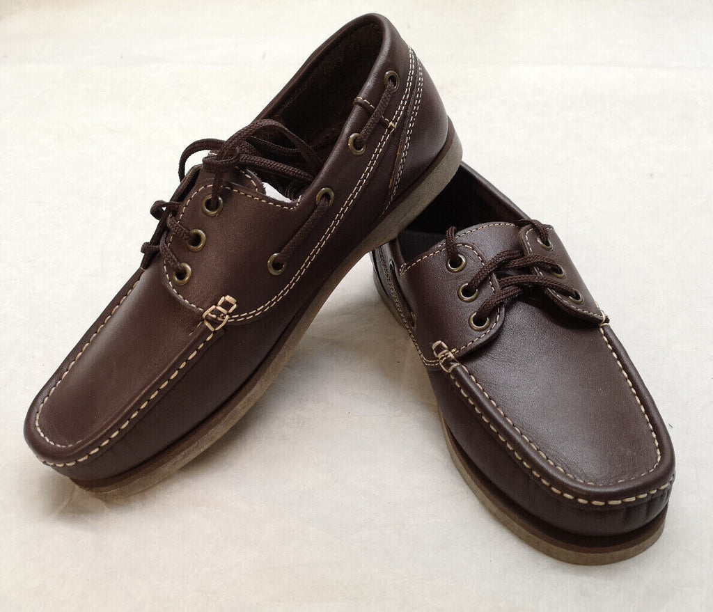 Deck Boat Loafers Shoes Brown Soft Leather Lace Up Genuine British Army - NEW