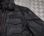 Leather Bomber Jacket Full Collar CWU Style Black Lined Casual Zip Front Coat