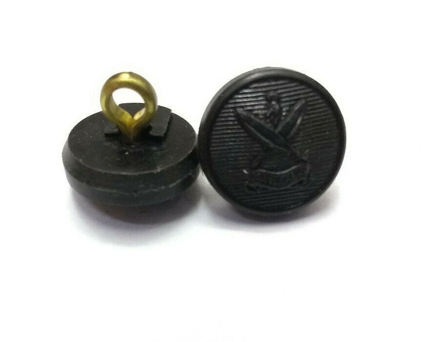 Uganda Army Style Buttons, Black Plastic, Ring Shank Back 22L NEW