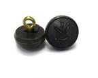 Uganda Army Style Buttons, Black Plastic, Ring Shank Back 22L NEW
