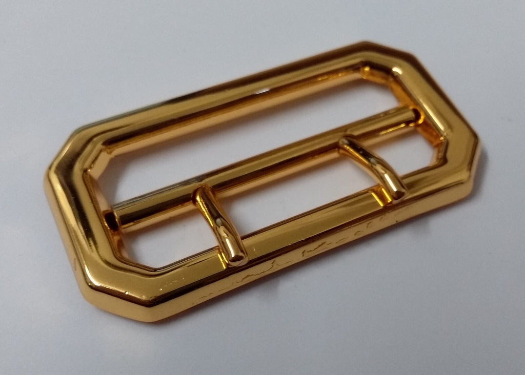 Cloth Belt Buckle 2" Double Prongs High Shine Gold Coloured Made in England NEW