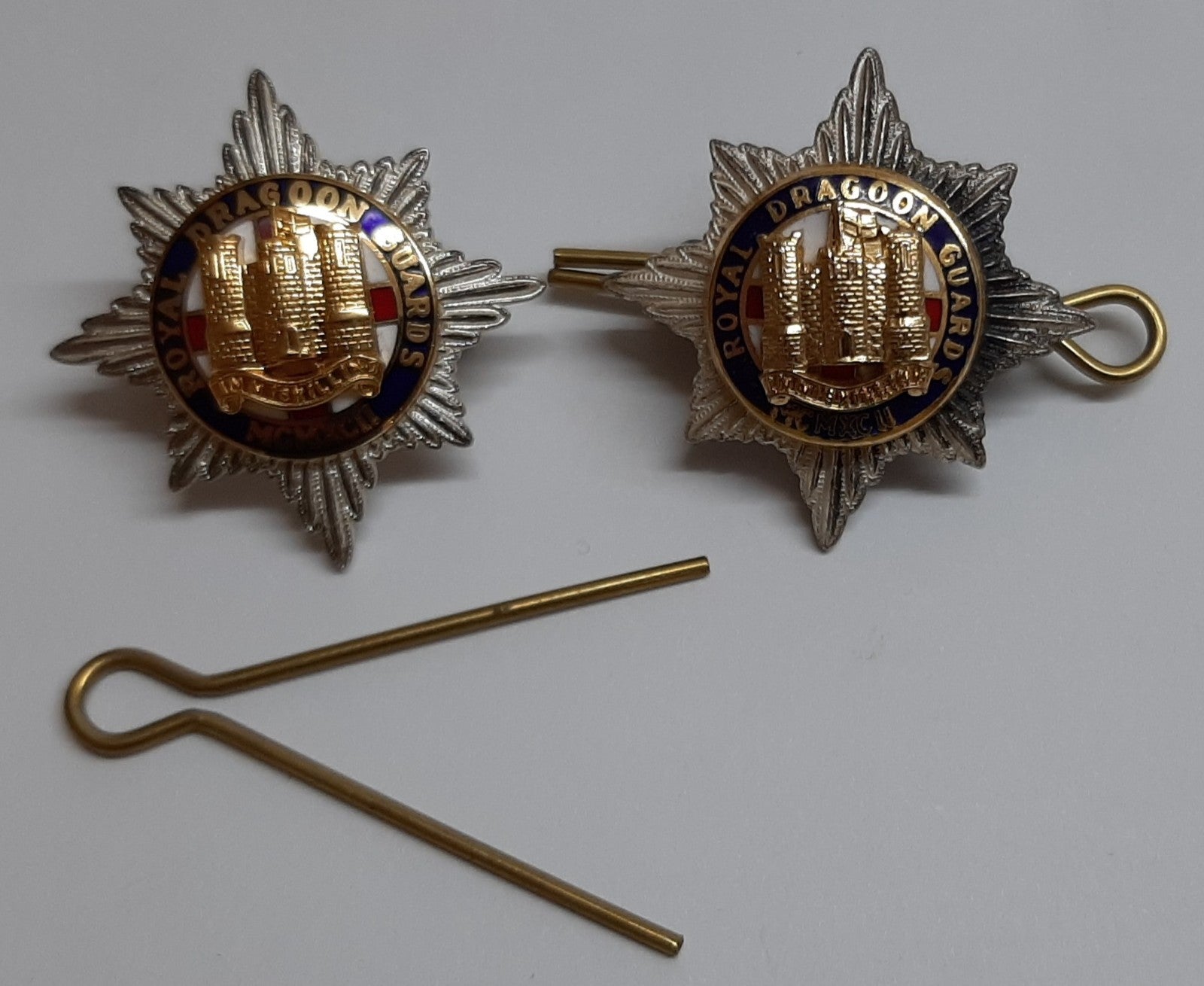 RDG Insignia British Army Collar Badges Vintage Two Small Royal Dragoon Guards