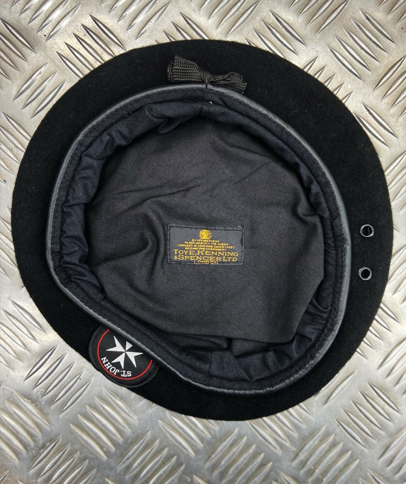 Genuine ST John Ambulance Service Black Wool Lined Beret With Badge Size 56cm
