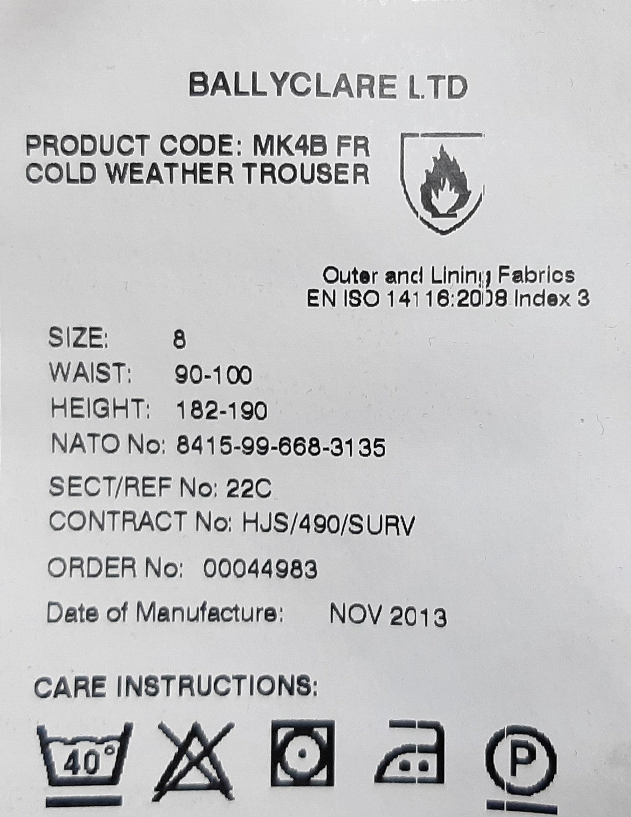Mk4B FR Trousers British Ballyclare LTD Cold Weather Over Trouser Asst