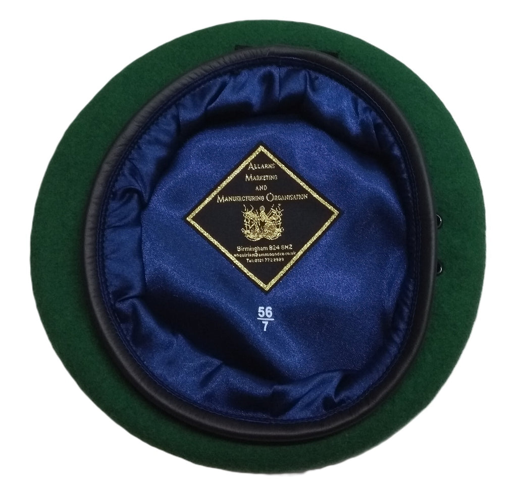 Green Beret Army Allarms UK Pattern Wool / Silky Lining & Leather Trim 56cm